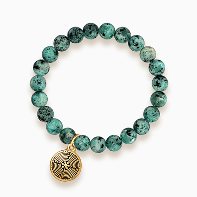 Gemstone Stacker Bracelet With Gold Plated Labyrinth Charm