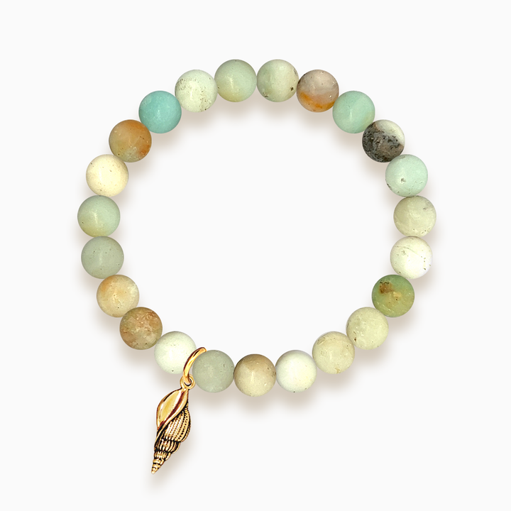 Gemstone Stacker Bracelet With Gold Plated Spiral Shell Charm