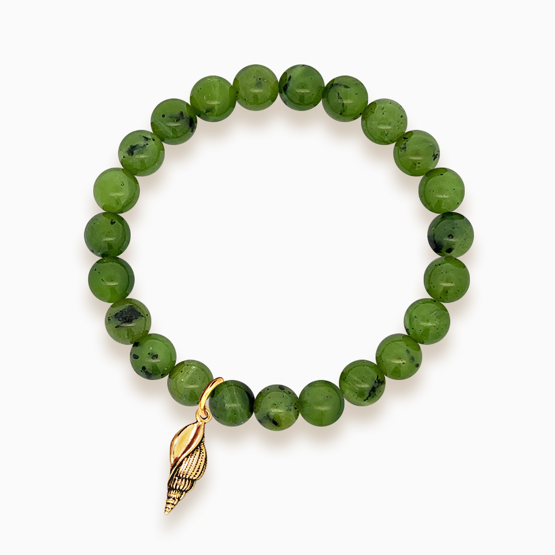 Gemstone Stacker Bracelet With Gold Plated Spiral Shell Charm