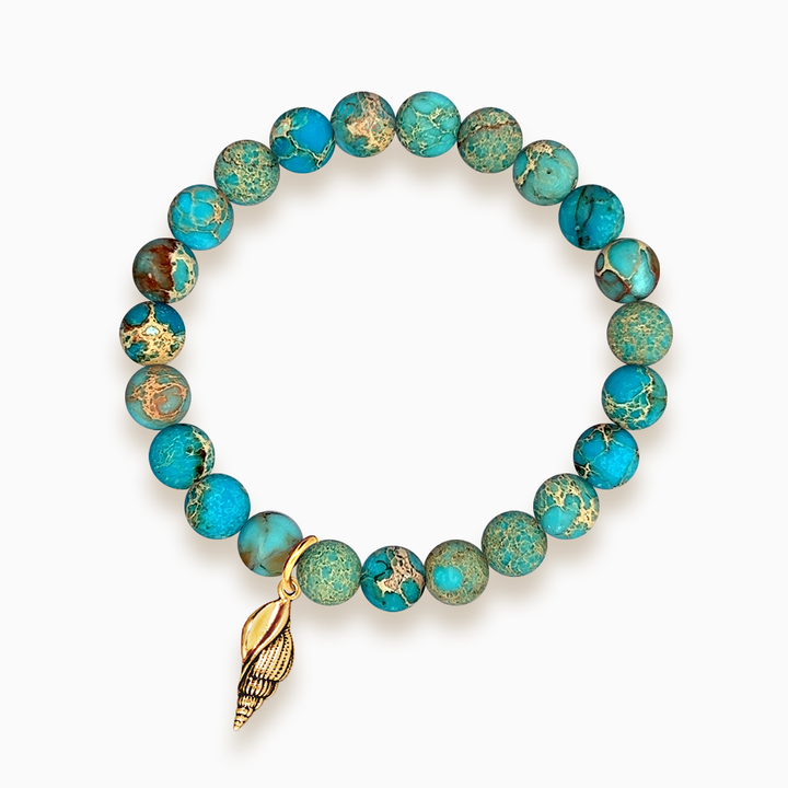 Gemstone Stacker Bracelet With Gold Plated Spiral Shell Charm