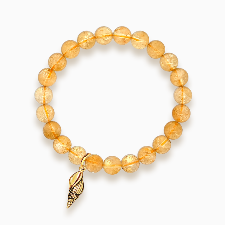 Gemstone Stacker Bracelet With Gold Plated Spiral Shell Charm