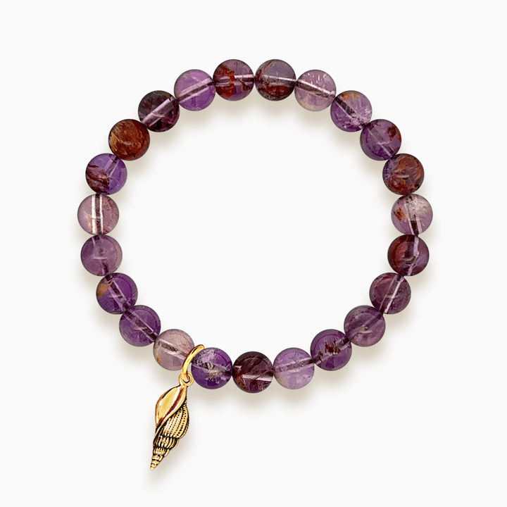 Gemstone Stacker Bracelet With Gold Plated Spiral Shell Charm