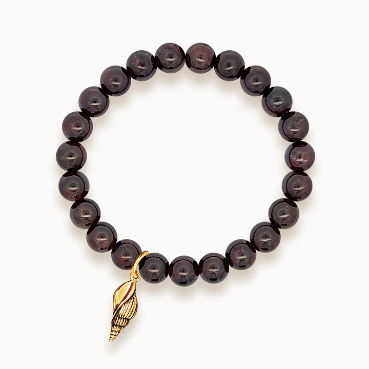 Gemstone Stacker Bracelet With Gold Plated Spiral Shell Charm