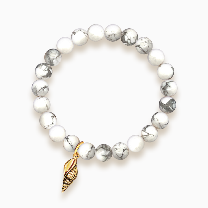 Gemstone Stacker Bracelet With Gold Plated Spiral Shell Charm