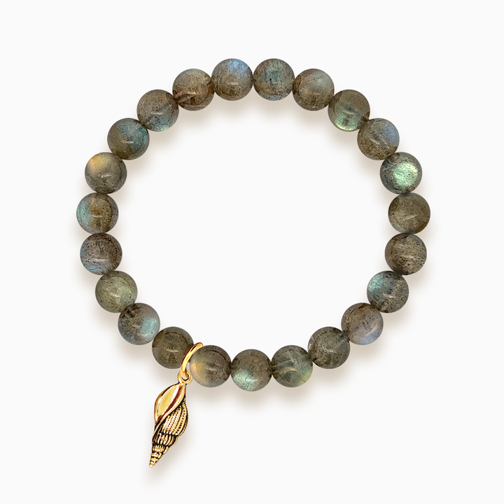 Gemstone Stacker Bracelet With Gold Plated Spiral Shell Charm