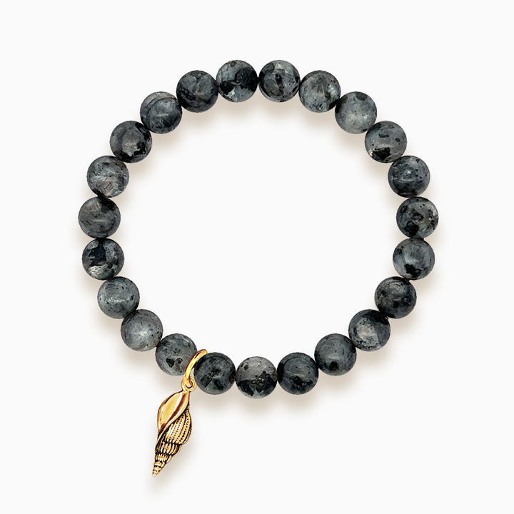 Gemstone Stacker Bracelet With Gold Plated Spiral Shell Charm