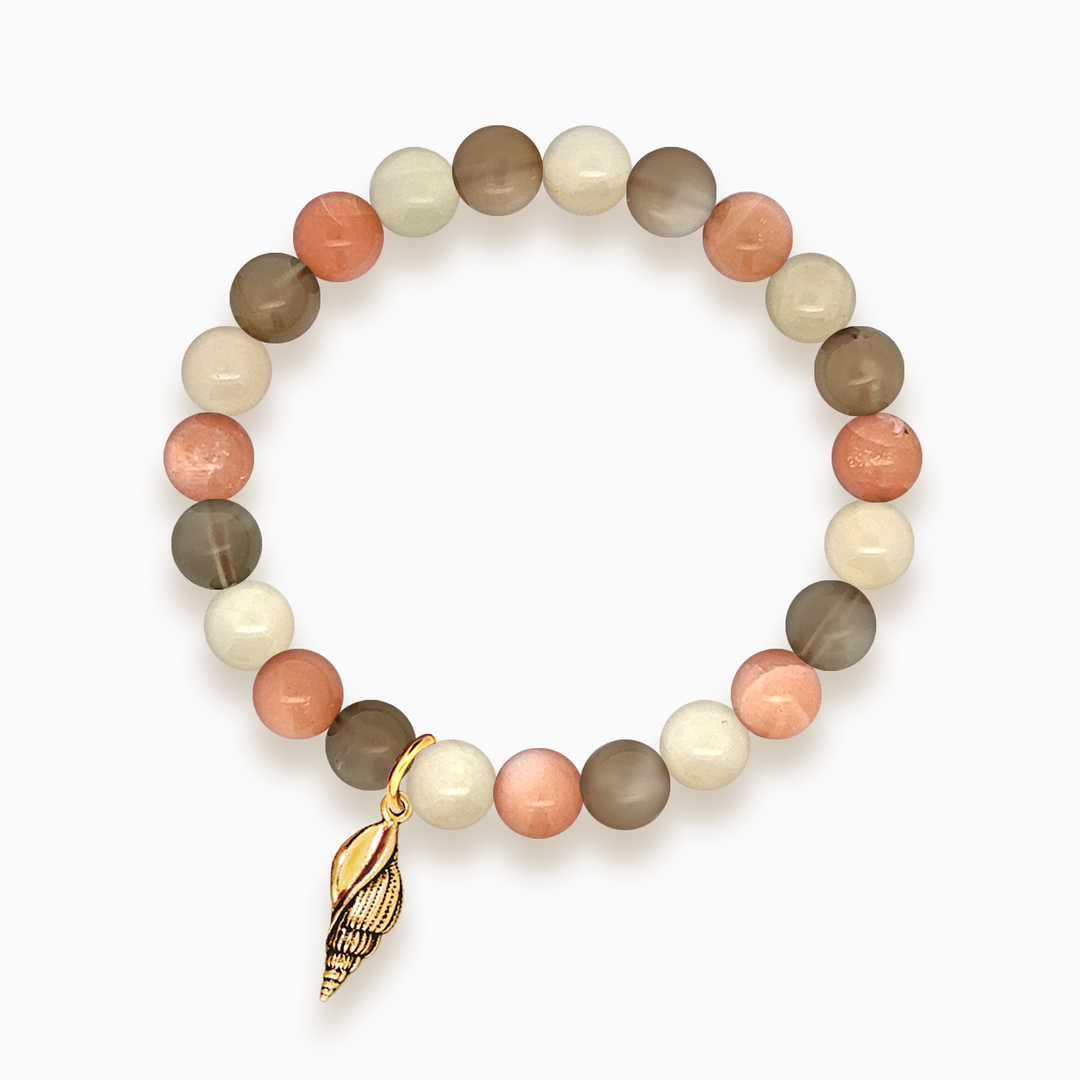 Gemstone Stacker Bracelet With Gold Plated Spiral Shell Charm