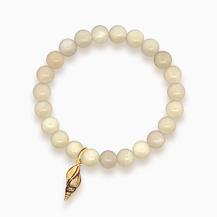 Gemstone Stacker Bracelet With Gold Plated Spiral Shell Charm