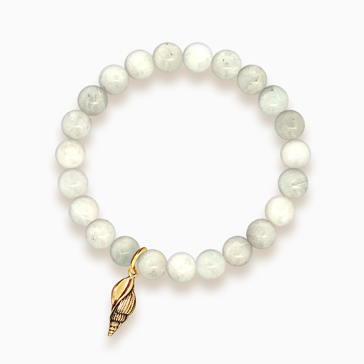 Gemstone Stacker Bracelet With Gold Plated Spiral Shell Charm