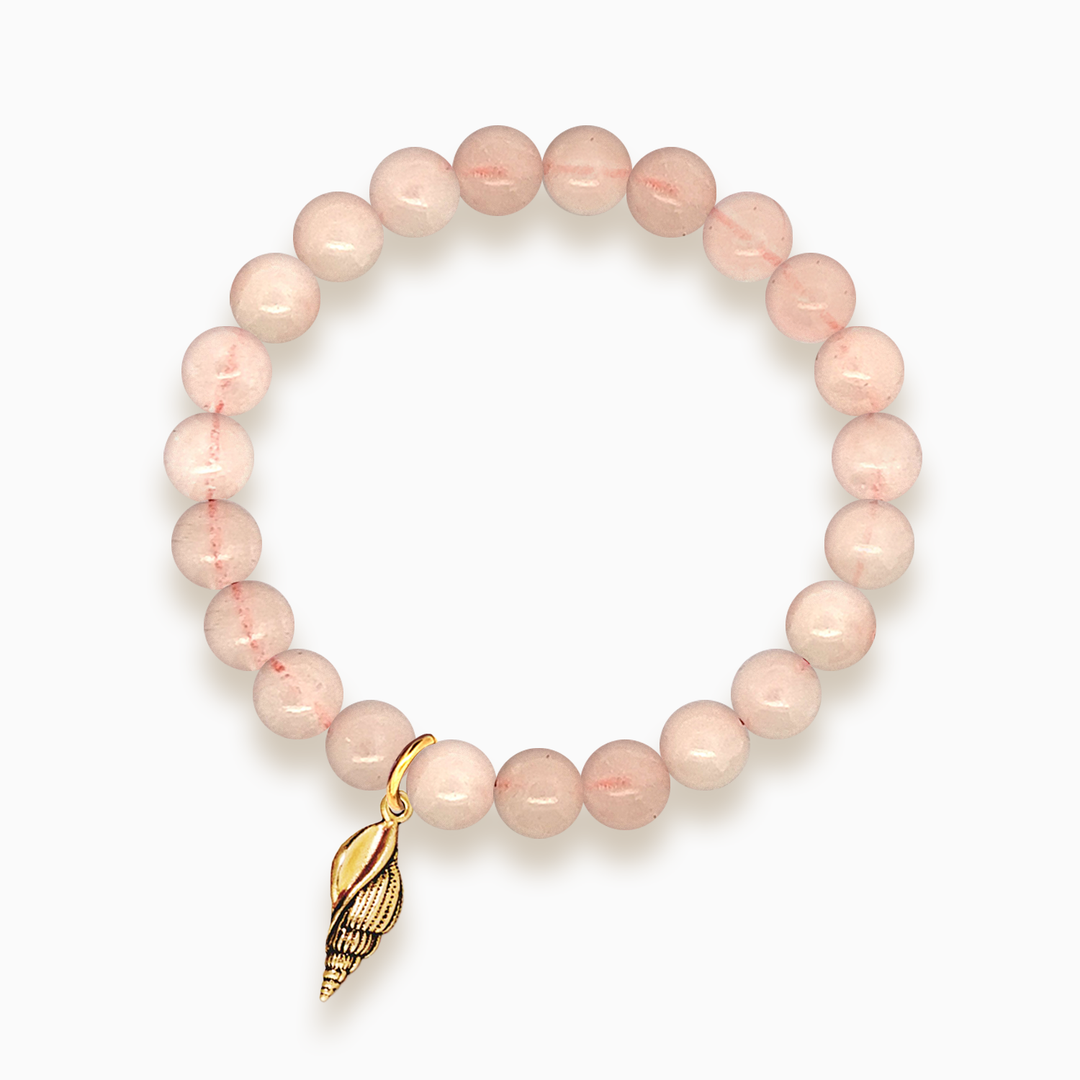 Gemstone Stacker Bracelet With Gold Plated Spiral Shell Charm