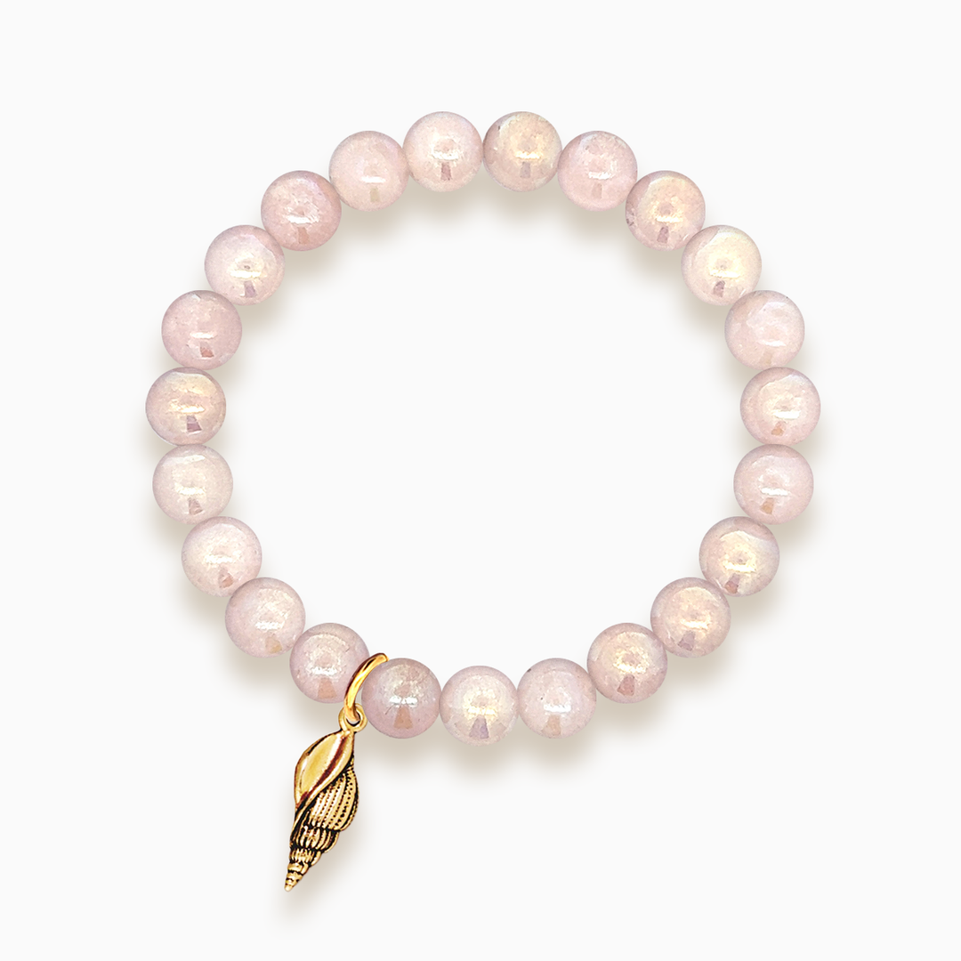 Gemstone Stacker Bracelet With Gold Plated Spiral Shell Charm