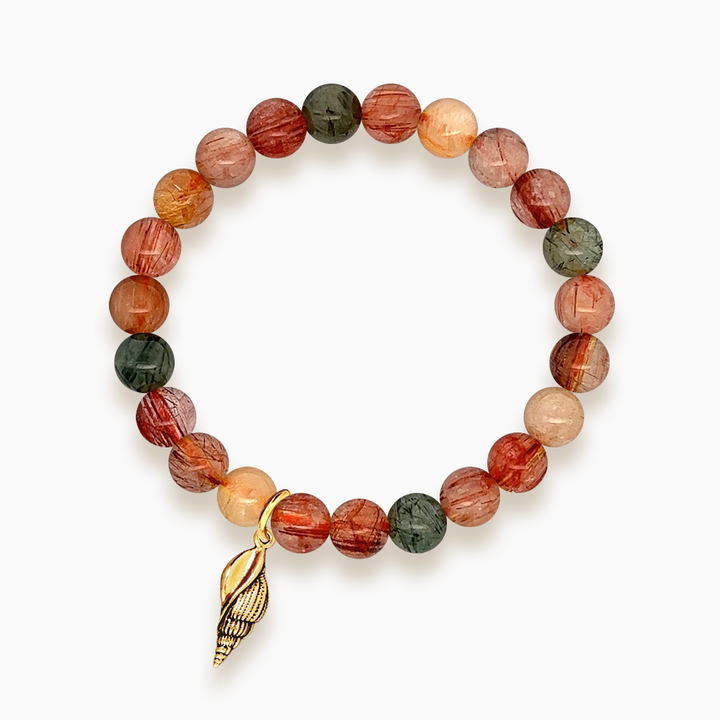 Gemstone Stacker Bracelet With Gold Plated Spiral Shell Charm