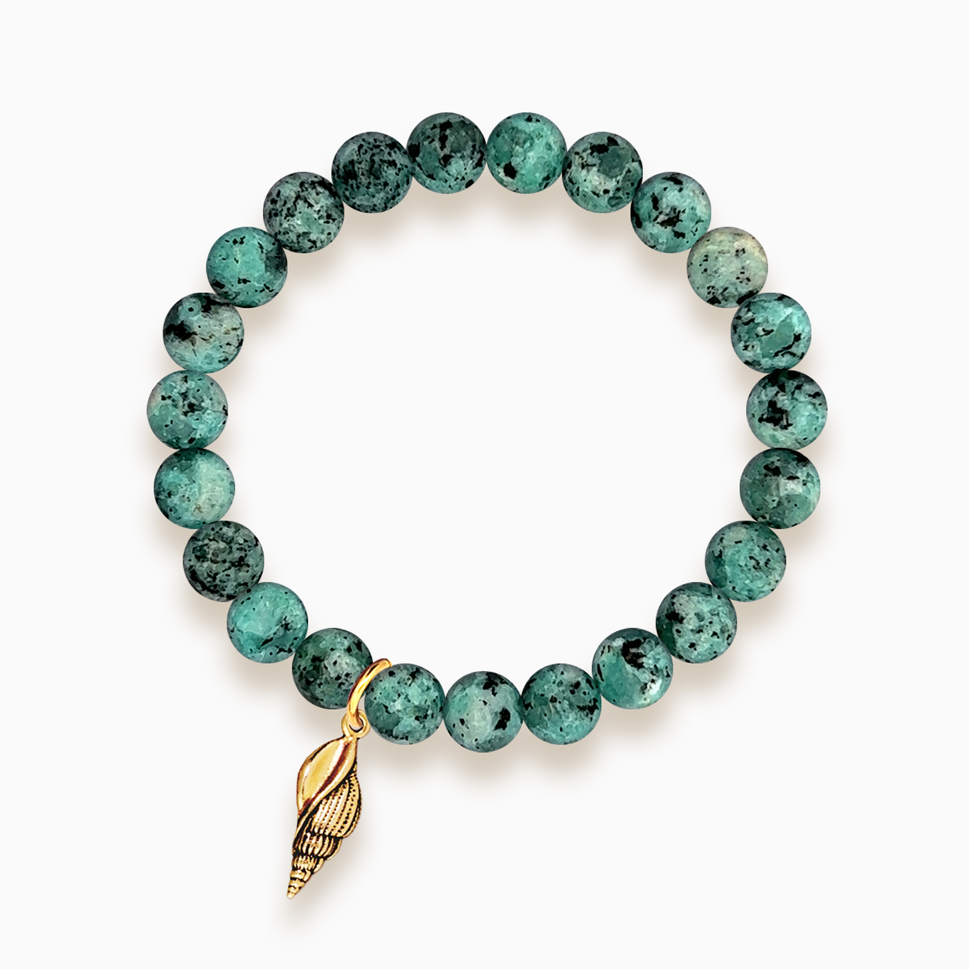 Gemstone Stacker Bracelet With Gold Plated Spiral Shell Charm