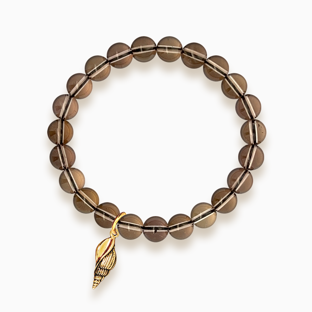 Gemstone Stacker Bracelet With Gold Plated Spiral Shell Charm