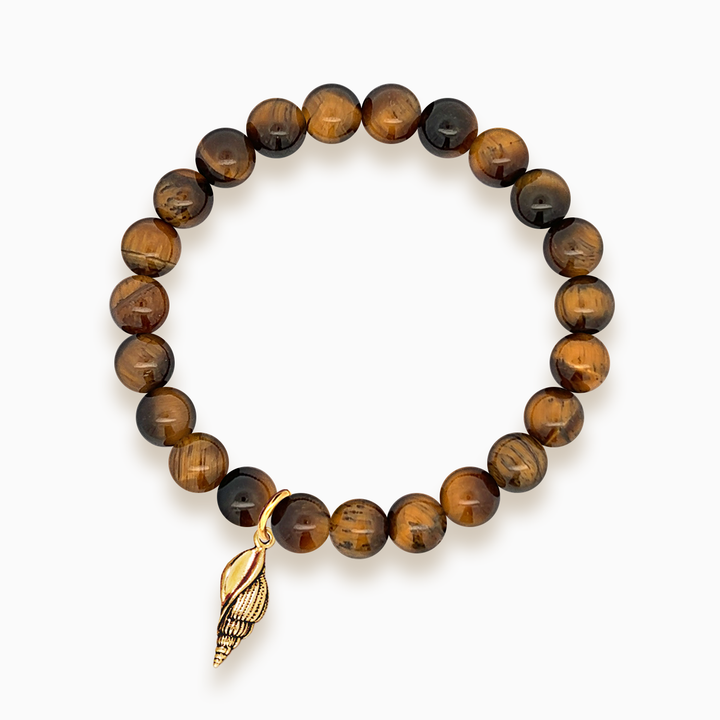 Gemstone Stacker Bracelet With Gold Plated Spiral Shell Charm