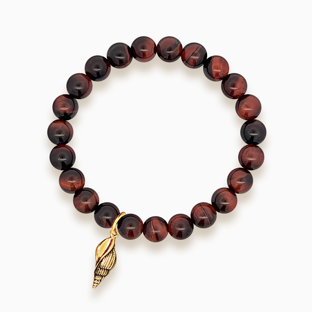 Gemstone Stacker Bracelet With Gold Plated Spiral Shell Charm