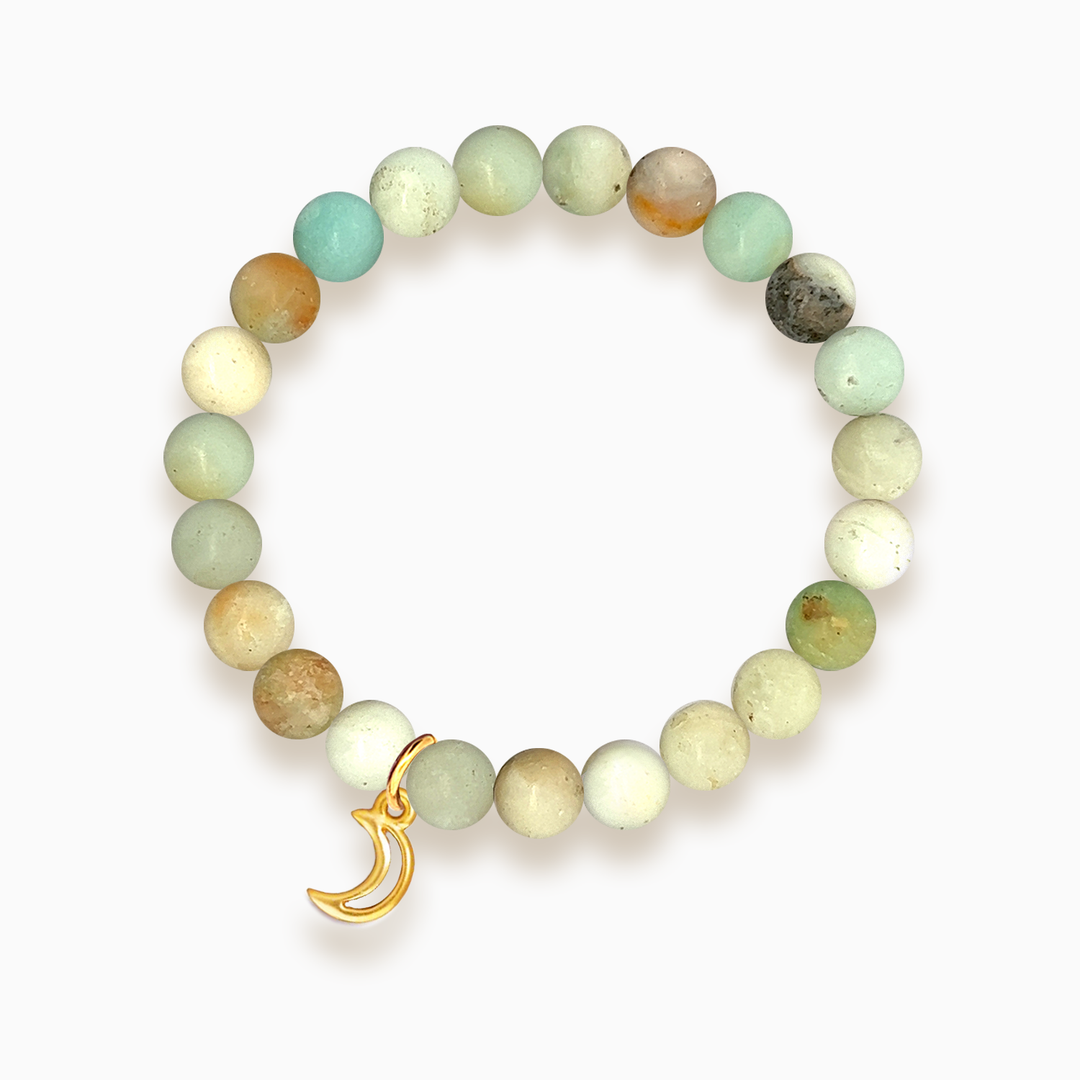 Gemstone Stacker Bracelet With Gold Plated Moon Charm