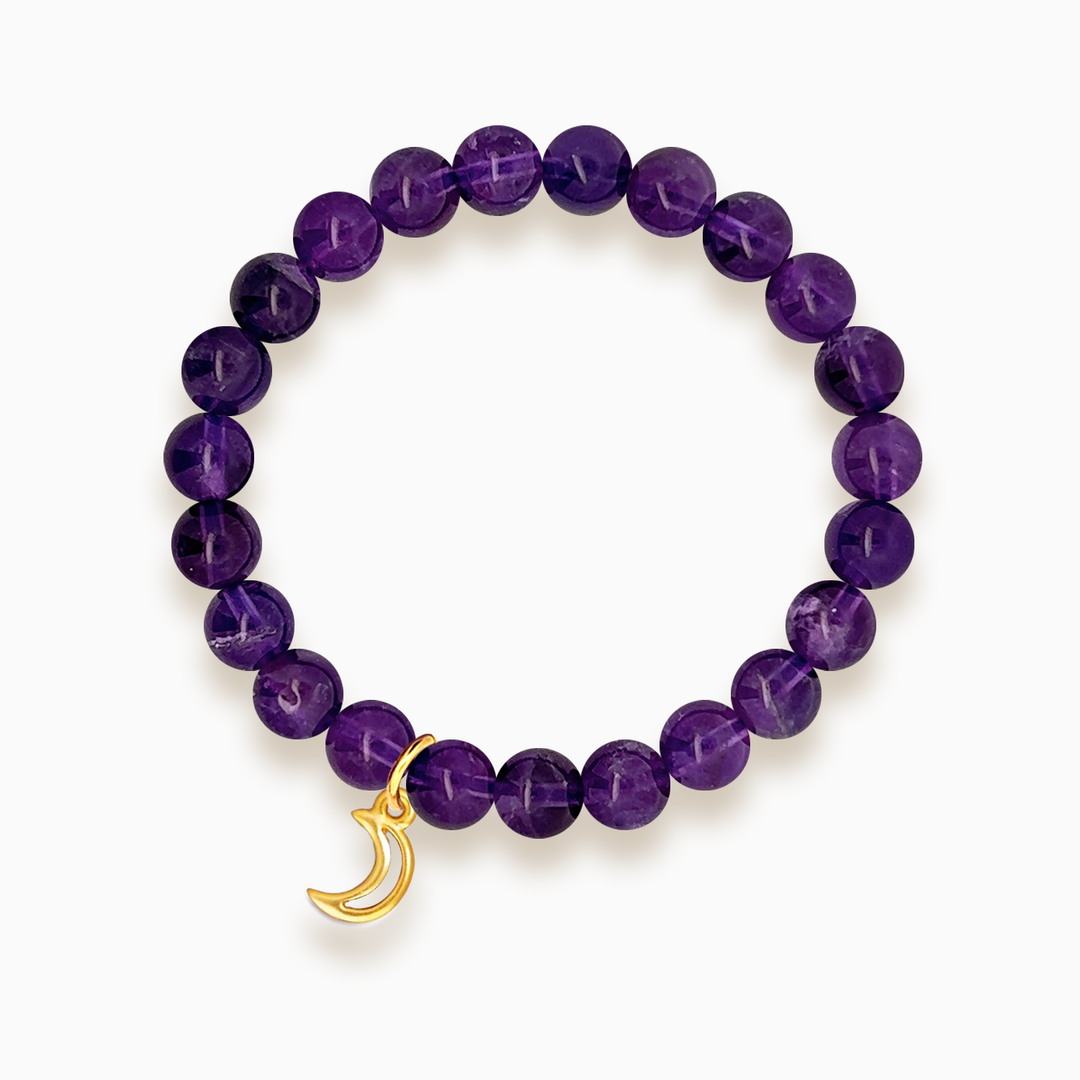 Gemstone Stacker Bracelet With Gold Plated Moon Charm