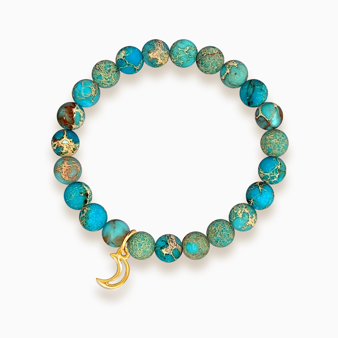 Gemstone Stacker Bracelet With Gold Plated Moon Charm