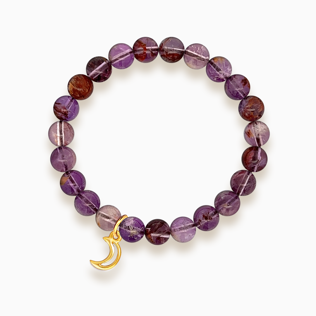 Gemstone Stacker Bracelet With Gold Plated Moon Charm