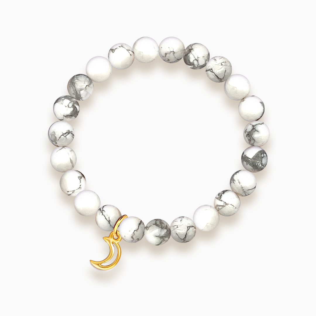 Gemstone Stacker Bracelet With Gold Plated Moon Charm