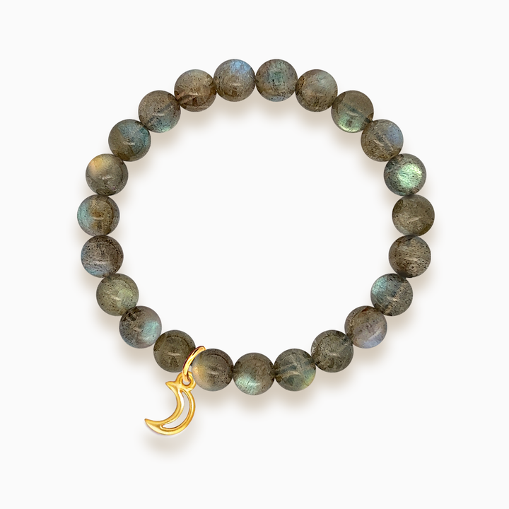 Gemstone Stacker Bracelet With Gold Plated Moon Charm