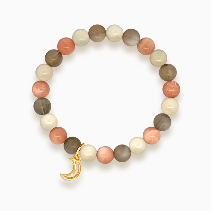 Gemstone Stacker Bracelet With Gold Plated Moon Charm