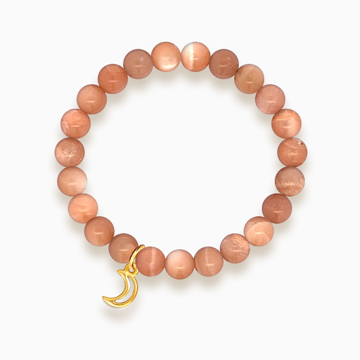 Gemstone Stacker Bracelet With Gold Plated Moon Charm