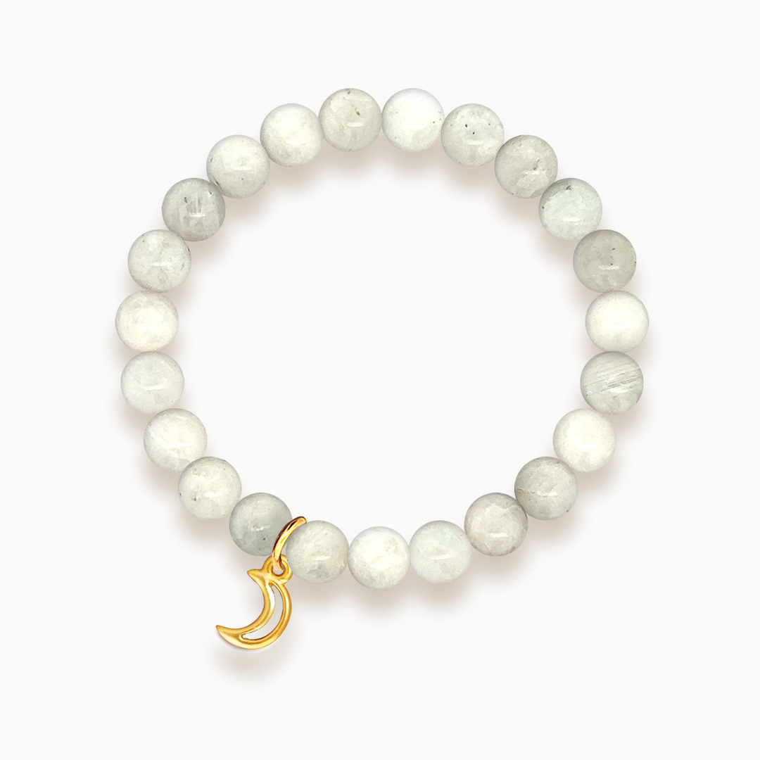 Gemstone Stacker Bracelet With Gold Plated Moon Charm