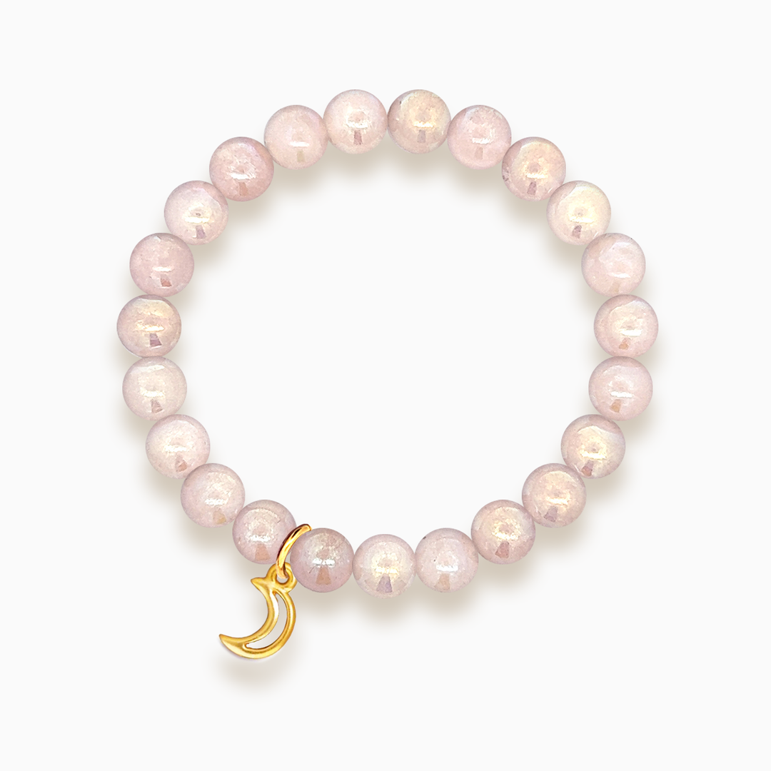 Gemstone Stacker Bracelet With Gold Plated Moon Charm