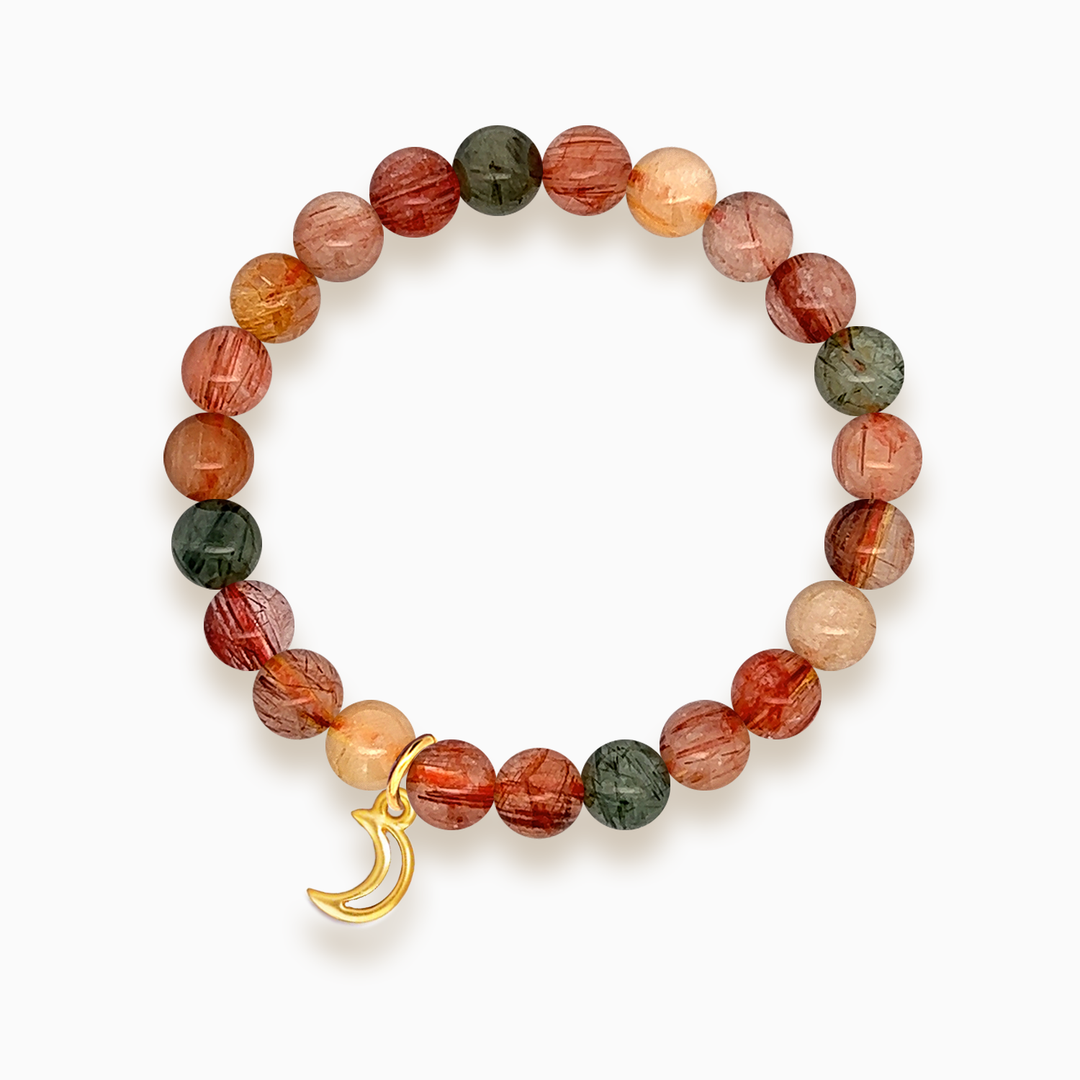 Gemstone Stacker Bracelet With Gold Plated Moon Charm