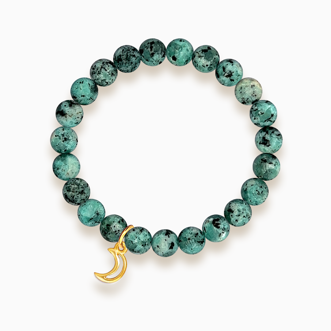 Gemstone Stacker Bracelet With Gold Plated Moon Charm