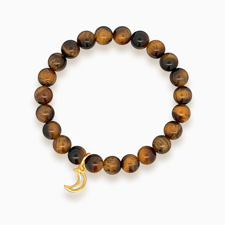 Gemstone Stacker Bracelet With Gold Plated Moon Charm