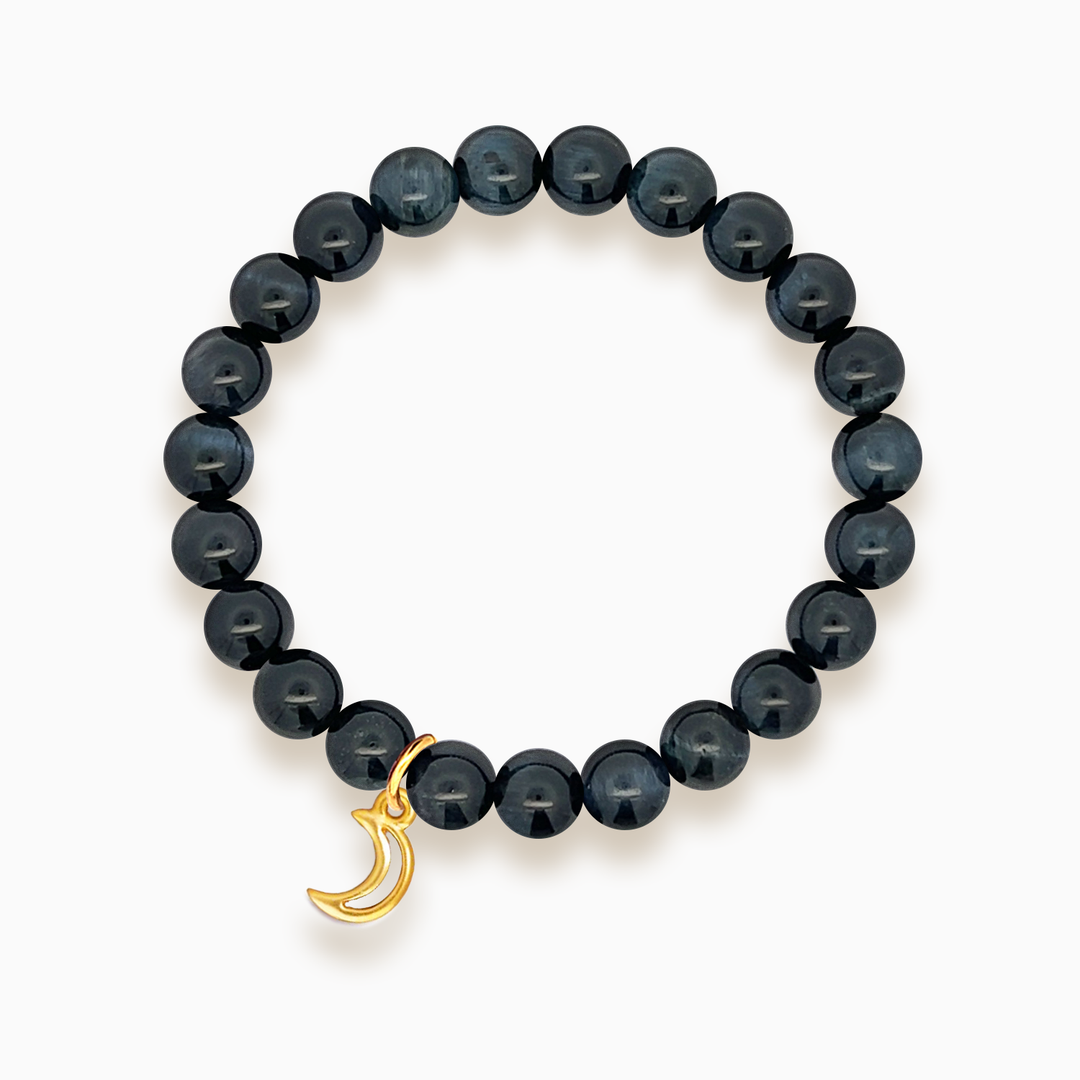 Gemstone Stacker Bracelet With Gold Plated Moon Charm