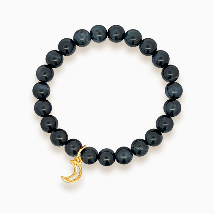 Gemstone Stacker Bracelet With Gold Plated Moon Charm