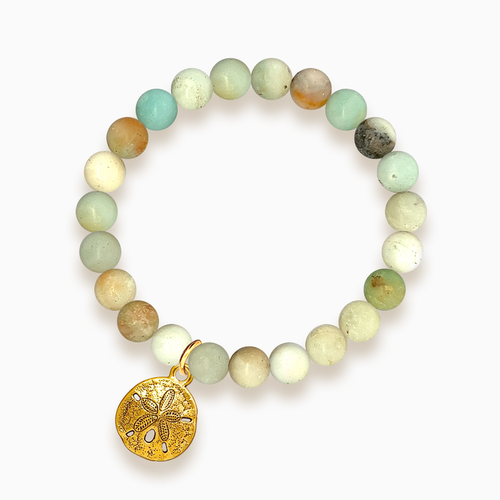 Gemstone Stacker Bracelet With Gold Plated Sand Dollar Charm