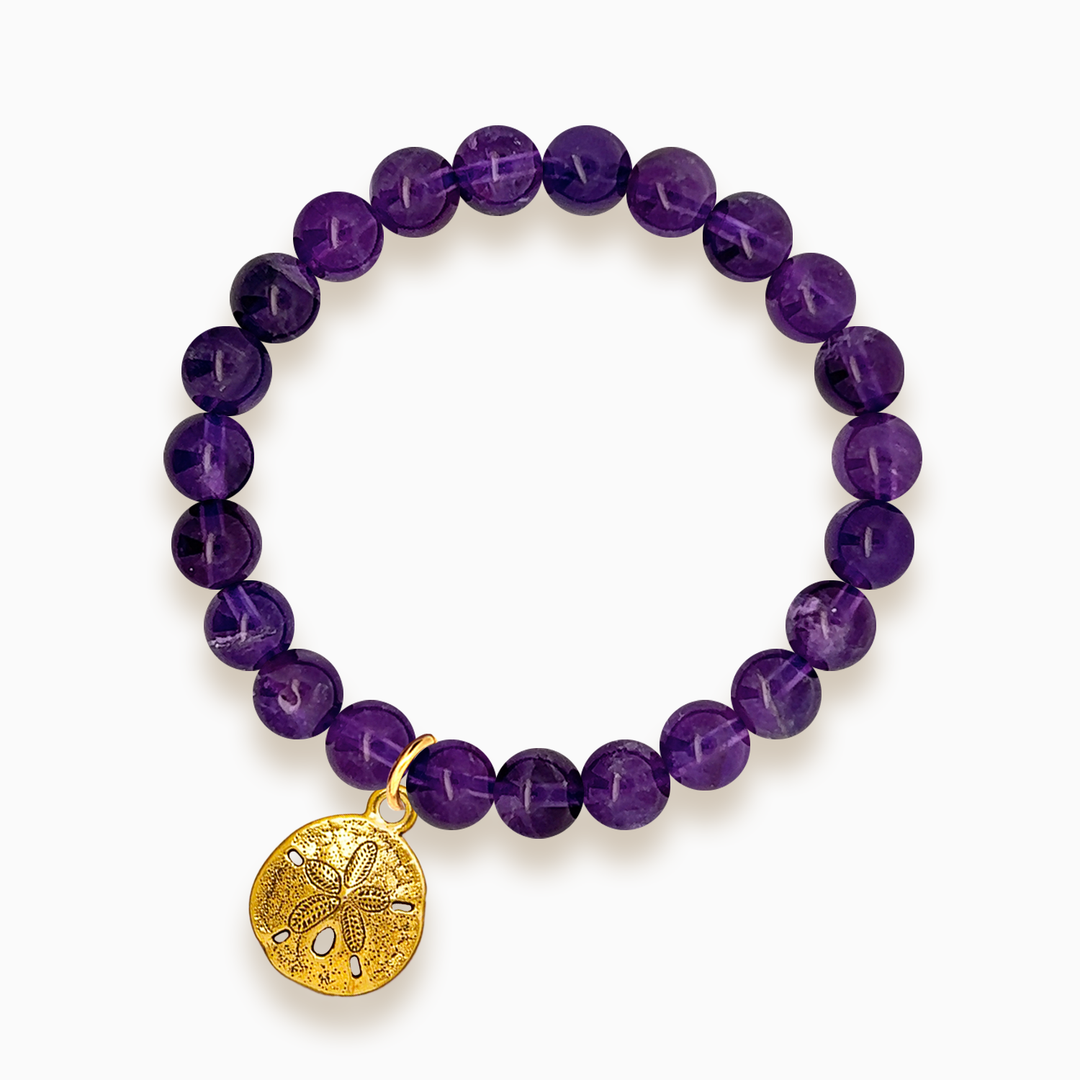 Gemstone Stacker Bracelet With Gold Plated Sand Dollar Charm