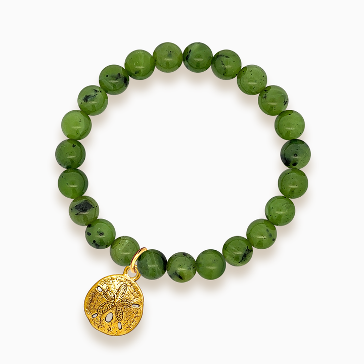 Gemstone Stacker Bracelet With Gold Plated Sand Dollar Charm