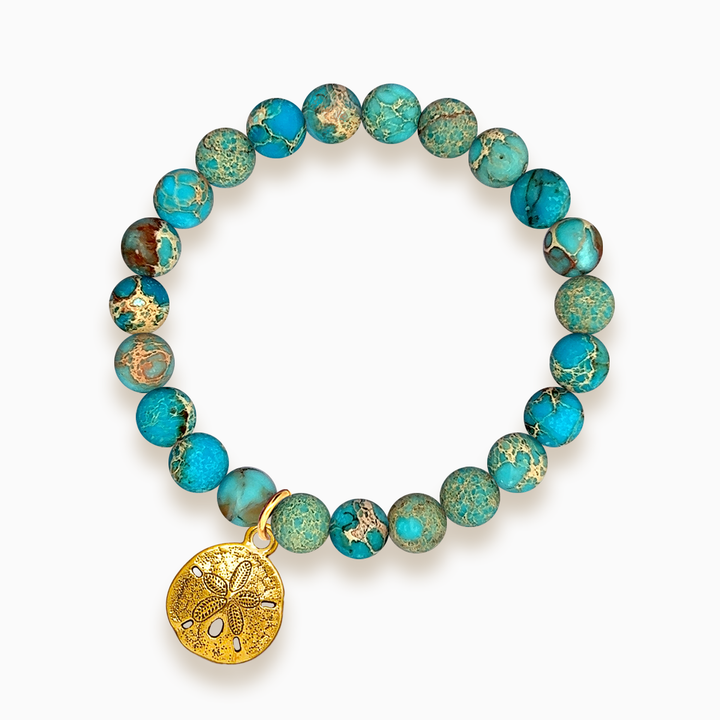 Gemstone Stacker Bracelet With Gold Plated Sand Dollar Charm