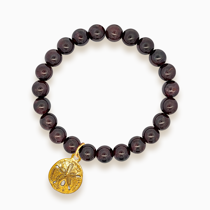 Gemstone Stacker Bracelet With Gold Plated Sand Dollar Charm