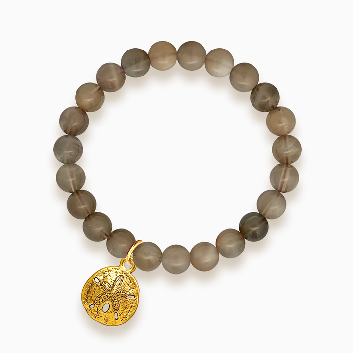 Gemstone Stacker Bracelet With Gold Plated Sand Dollar Charm