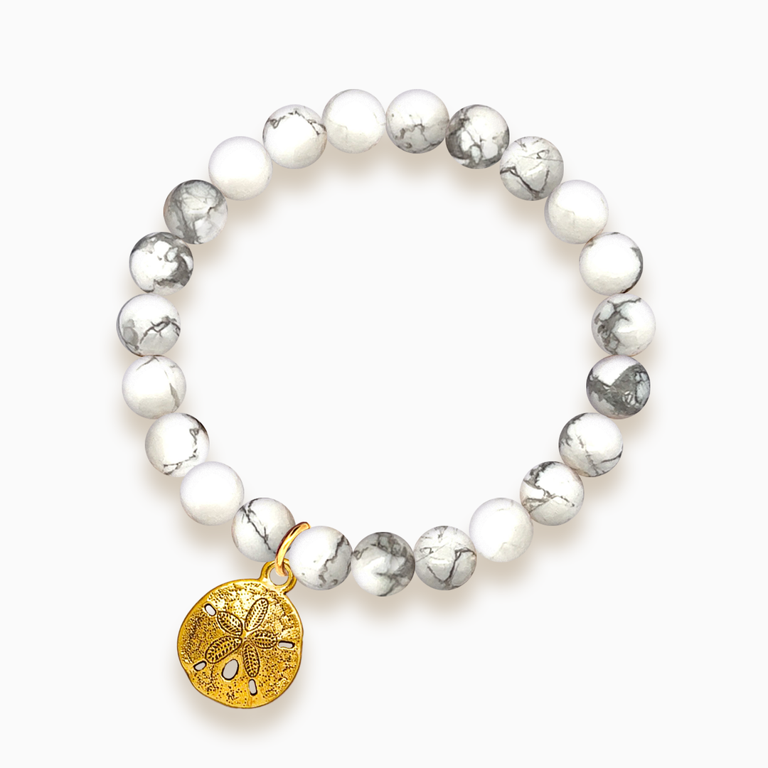 Gemstone Stacker Bracelet With Gold Plated Sand Dollar Charm