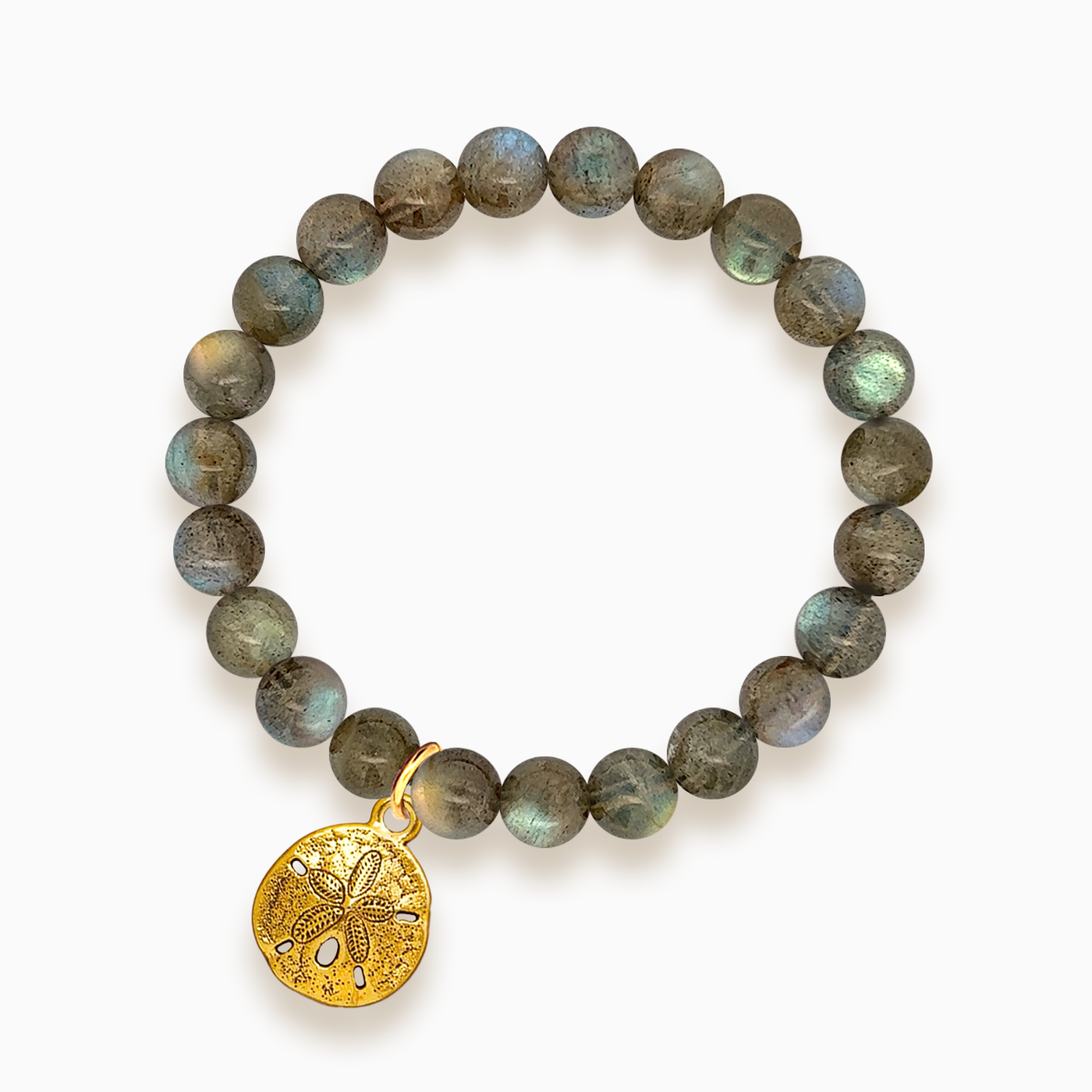 Gemstone Stacker Bracelet With Gold Plated Sand Dollar Charm