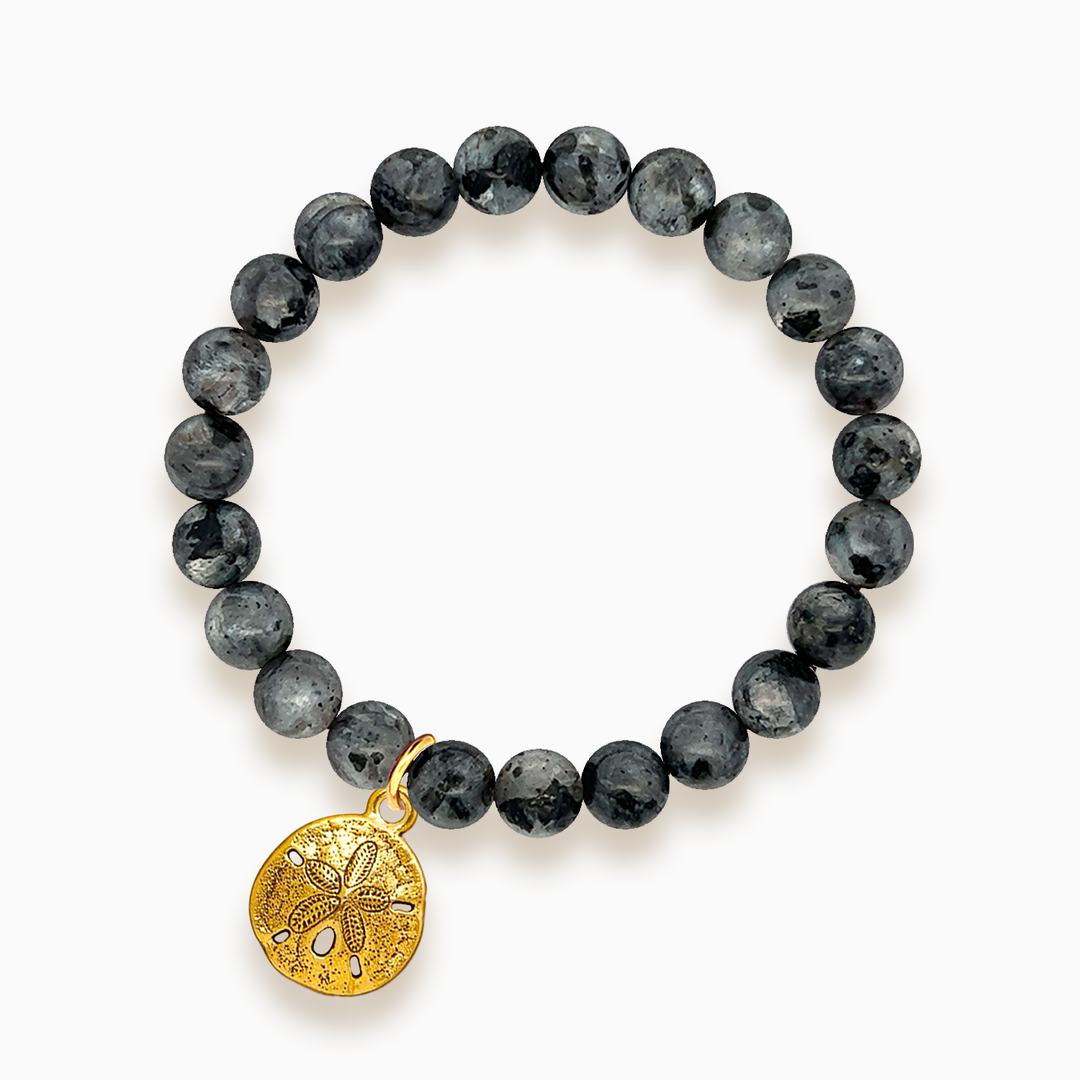 Gemstone Stacker Bracelet With Gold Plated Sand Dollar Charm