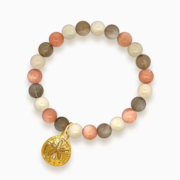 Gemstone Stacker Bracelet With Gold Plated Sand Dollar Charm