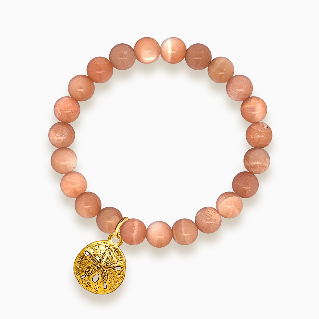 Gemstone Stacker Bracelet With Gold Plated Sand Dollar Charm