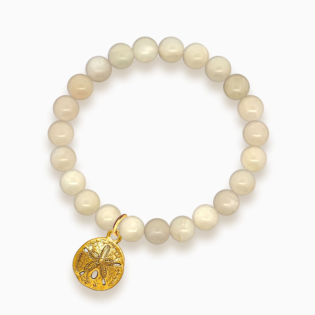 Gemstone Stacker Bracelet With Gold Plated Sand Dollar Charm