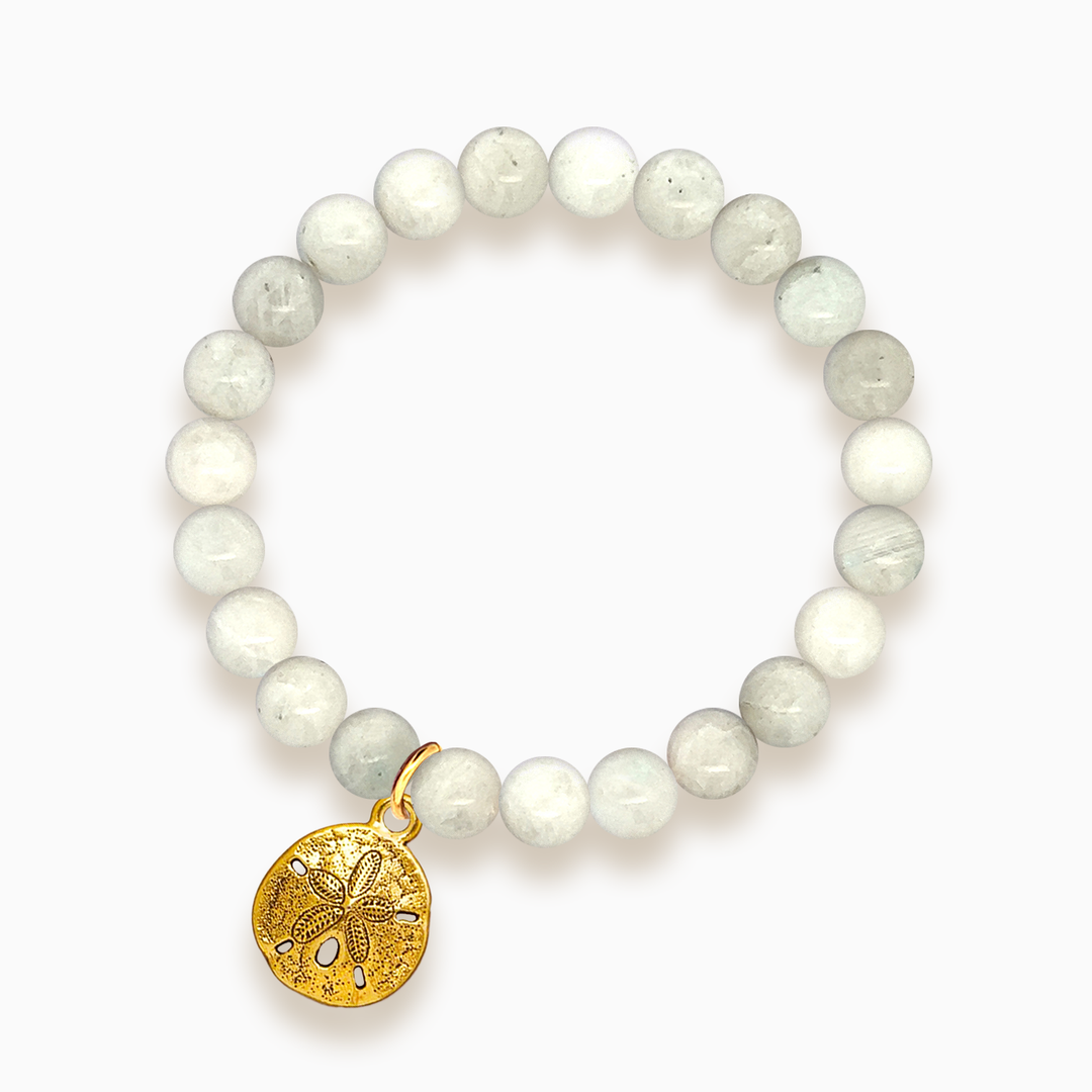 Gemstone Stacker Bracelet With Gold Plated Sand Dollar Charm