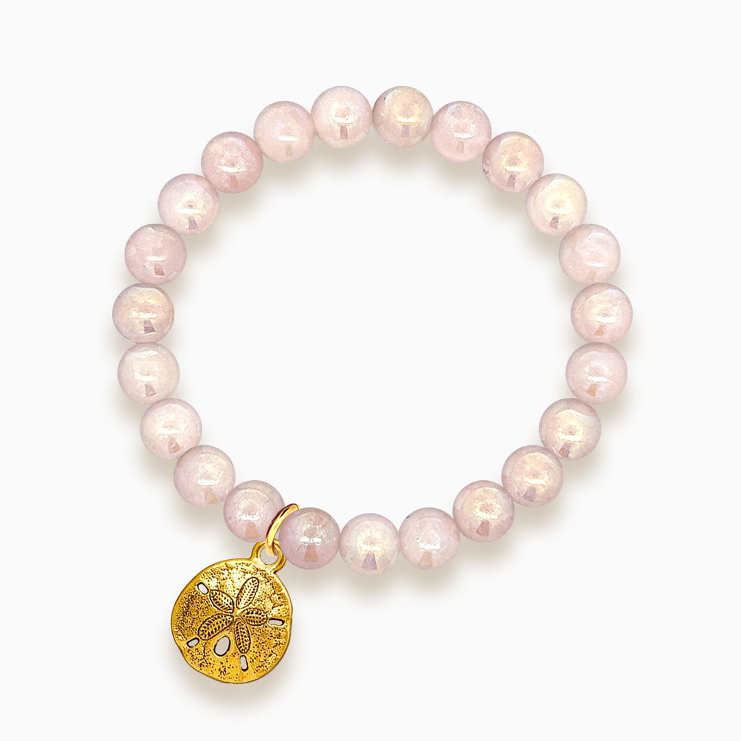 Gemstone Stacker Bracelet With Gold Plated Sand Dollar Charm