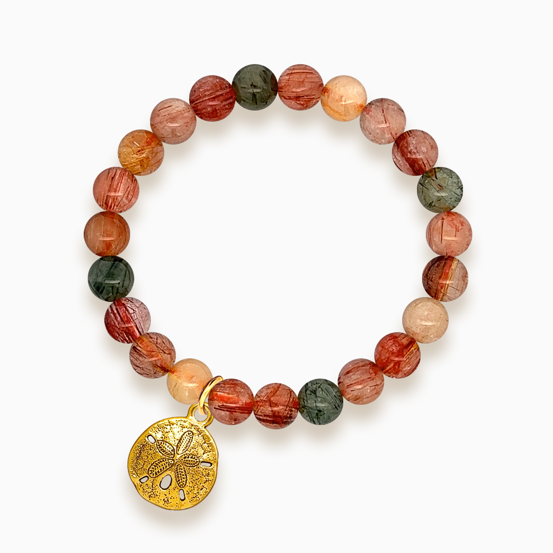 Gemstone Stacker Bracelet With Gold Plated Sand Dollar Charm